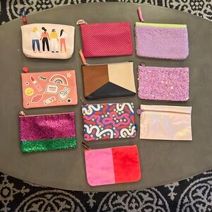Ten cosmetic, jewelry, many uses zipper bags. All brand new.